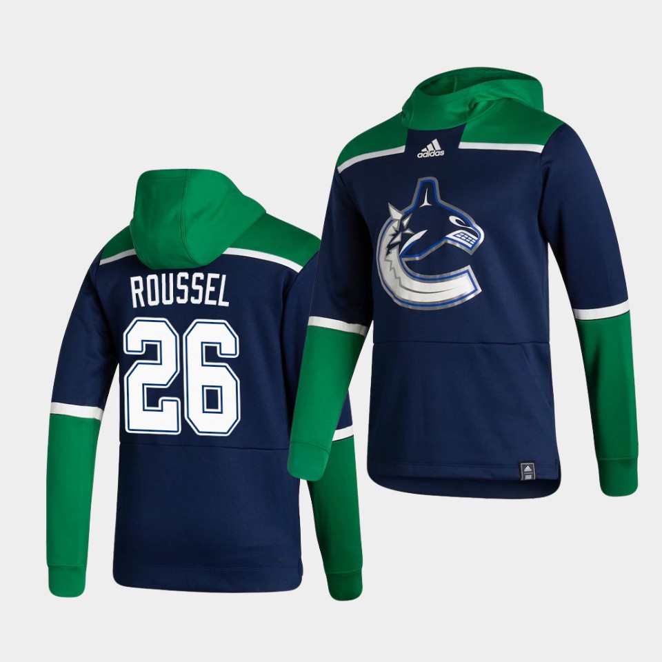 Men Vancouver Canucks #26 Roussel Blue NHL 2021 Adidas Pullover Hoodie Jersey